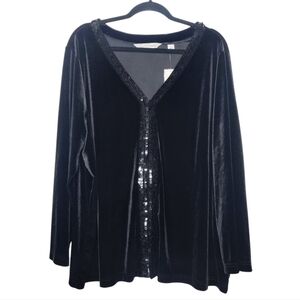 AVENUE Velvet Sequin Cardigan 26/28 Black Sweater